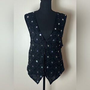 Black Beaded Sequin V-Neck Women's vest